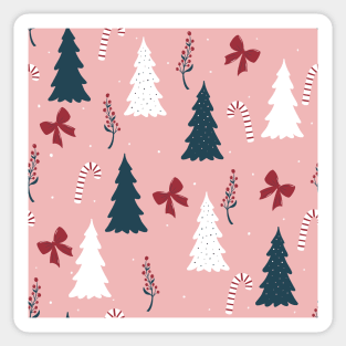 Christmas print with trees in pink colors. Sticker